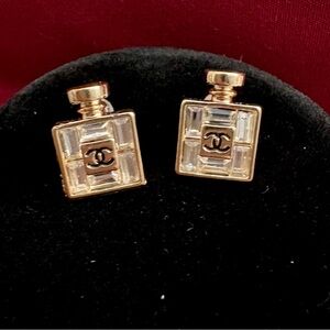 Upcycled and Stamped Gold Perfume Bottle Stud Earrings.